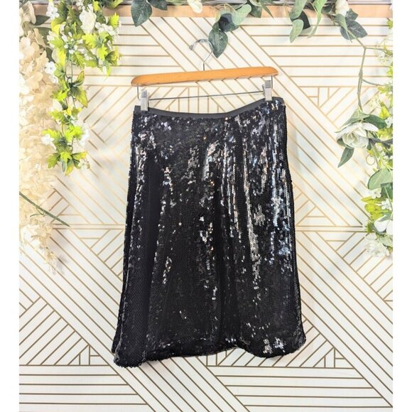 BCBG MAXAZRIA Women's Black EDNA Sequin Pleated Skirt Flowy Zip Side Size 6 - Picture 1 of 7